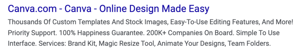 example of Canva using their unique selling proposition in a paid ad